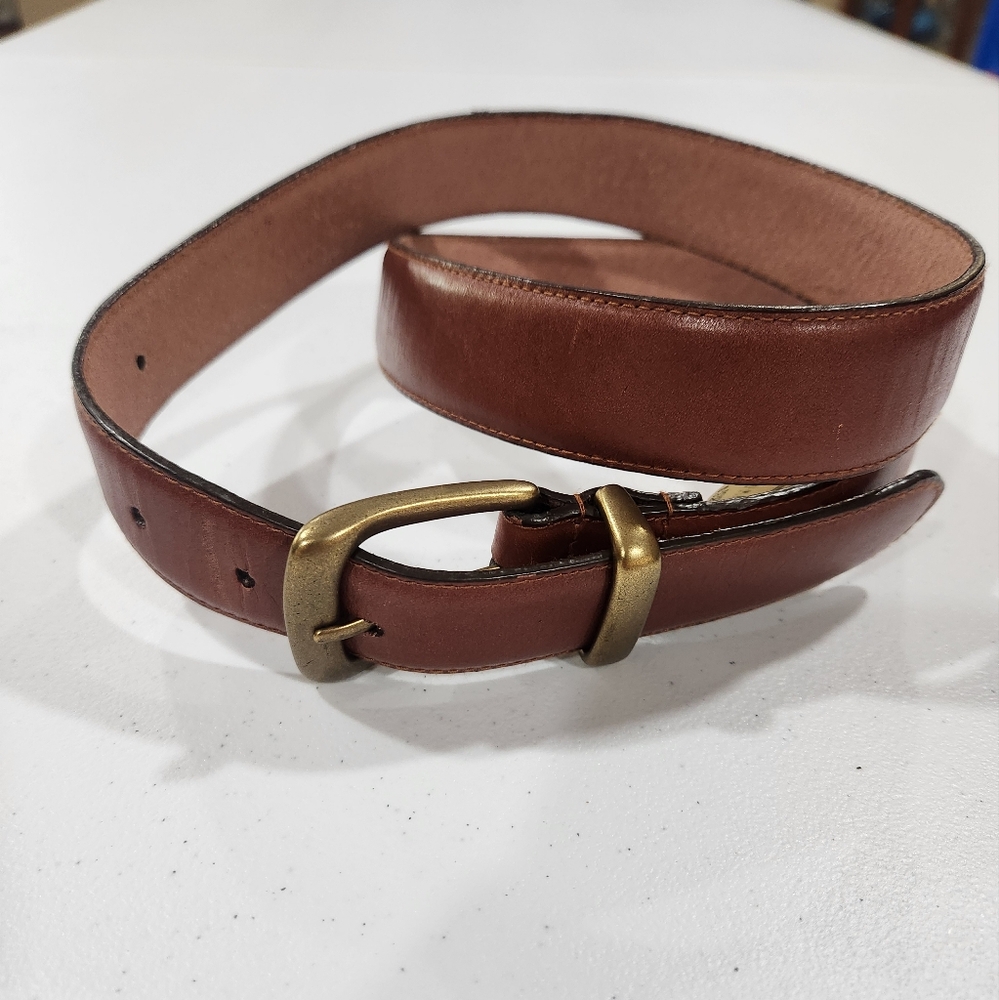 Lauren Ralph Lauren Brown Leather Belt Brass Buckle Classic Old Money